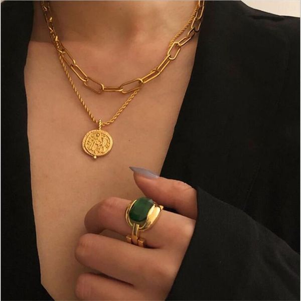 

women ring emerald gold retro personality female exaggerated open fine jewelry for cluster rings, Golden;silver