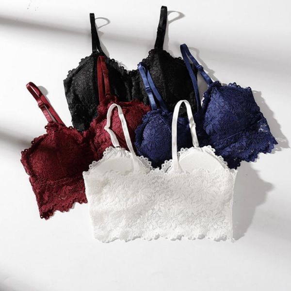 

bustiers & corsets 2021 seamless tube women strappy stretch bra padded crop lace push up bralette  sexy, Black;white