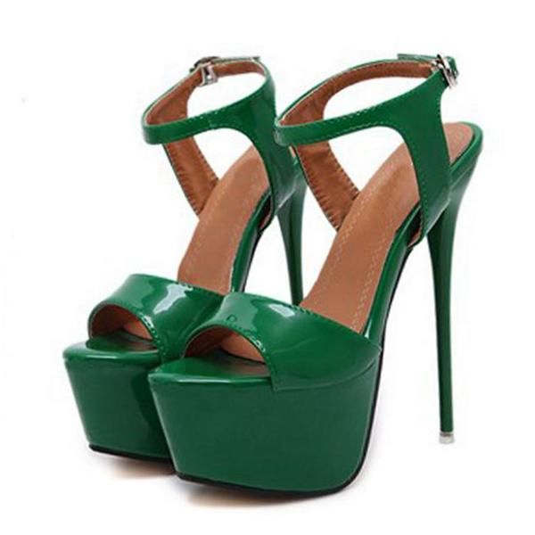 

sandals big shoe size 41 42 43 44 45 46 women platform shoes 16 cm high heels open toe buckle nightclub red, Black
