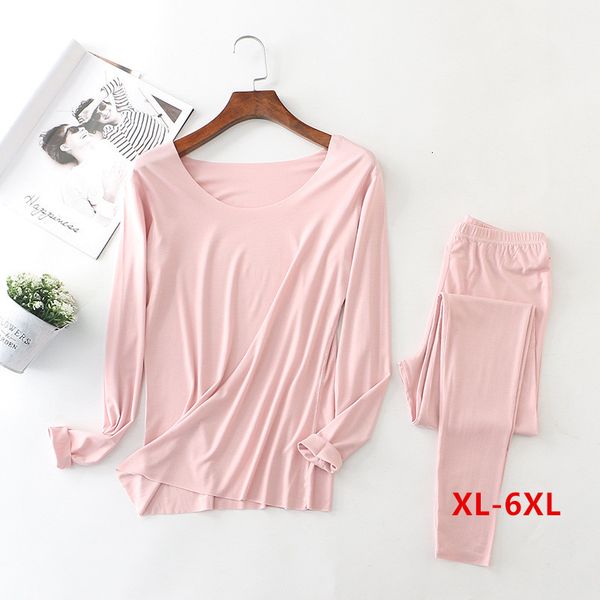 

women's sleepwear seamless thin pajamas set plus size spring autumn home clothes long sleeve trousers suit modal pijamas 6xl 4ics, Black;red