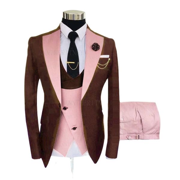

men's suits & blazers formal brown business 3 personalized parts groom's fit suit, White;black