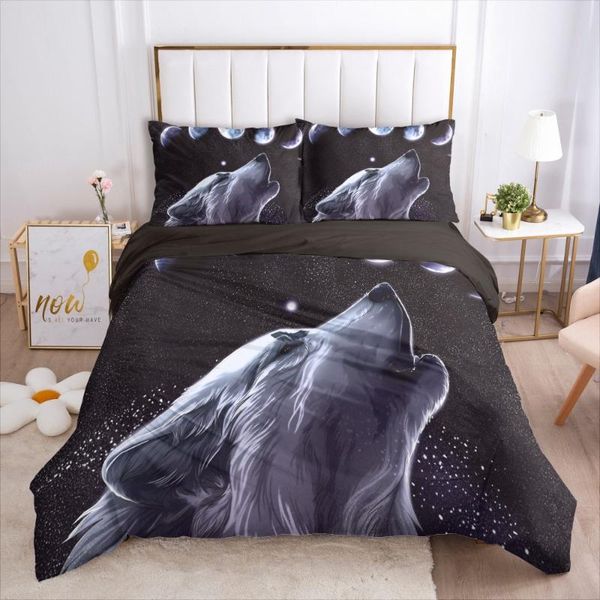 

bedding sets 3d bed linen set for home duvet cover 150*200 200*220 size 4pcs animal wolf black starry sky drop ship
