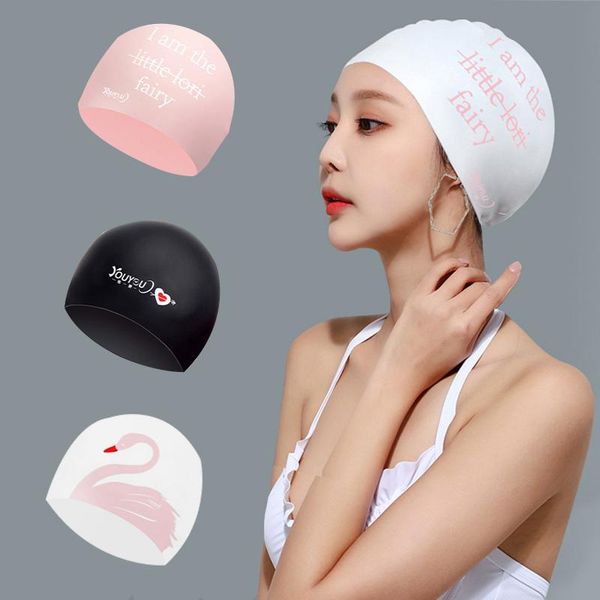 

swimming caps women men waterproof flexible silicone gel ear long hair protection swim pool cap hat cover for children kids