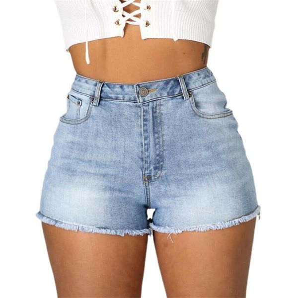 

women's jeans samdolly women frayed shorts pants summer high waist strappy denim plus size, Blue