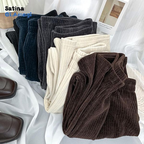 

high waist thin versatile striped mink velvet straight wide leg pants for women fall winter sweatpants women's & capris, Black;white