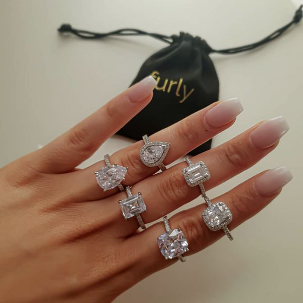 Vecalon Statement Ring 925 prata esterlina Corte Esmeralda Diamante Cz Promise Engagement Anéis de banda de casamento para mulheres Jóias nupciais