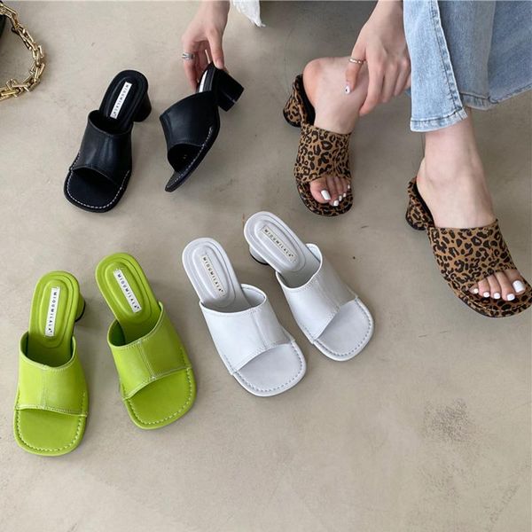 

slippers 2021 elegant women green simplicity open toe all-match high heels slides summer outdoor comfortable roman sandals, Black