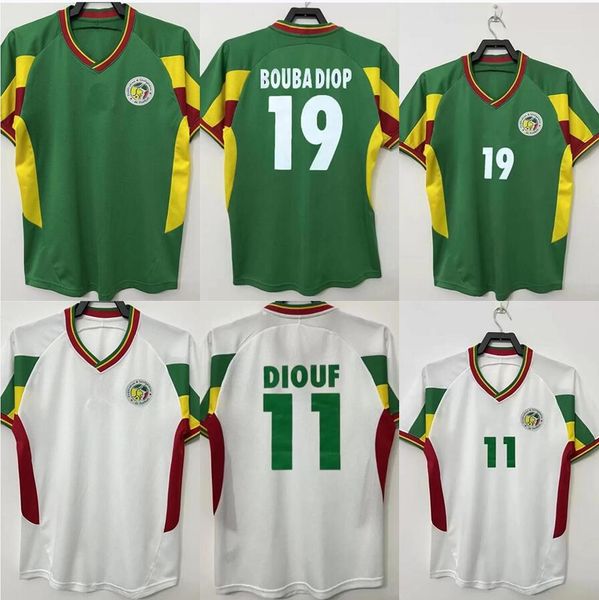 

2002 2003 senegal retro soccer jerseys home away o.daf diop h.camara kh.fadiga diouf national team uniform 02 03 classic football shirt, Black;yellow