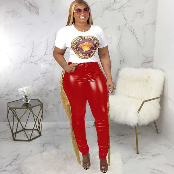 

2021 new fashion women's side fringe casual pants in autumn 2019, White