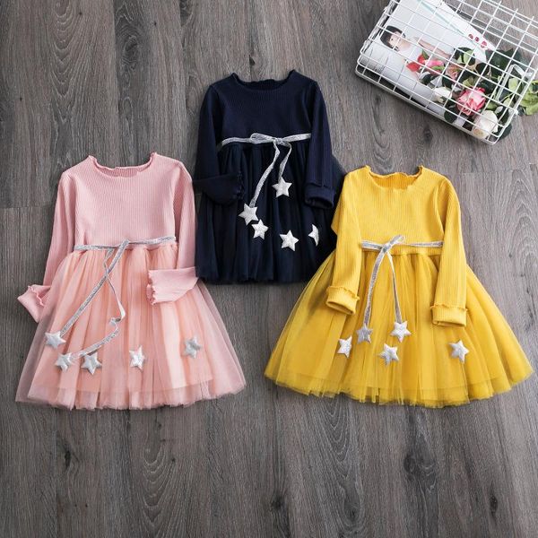 

girl's dresses autumn winter kids dress for girl knit long sleeves party princess baby clothes casual wear 3-8 years, Red;yellow