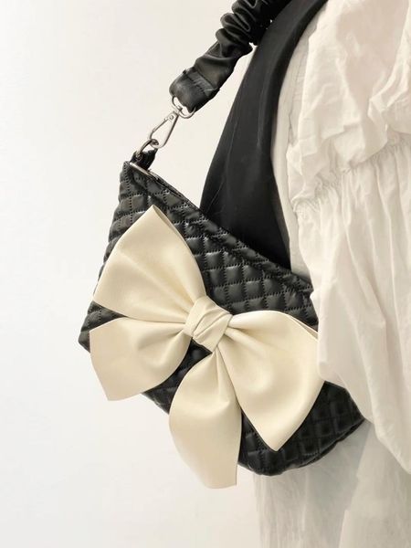 

evening bags bowtie pu leather shoulder for women 2021 summer underarm bag trending luxury handbags purse travel hand black