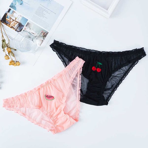 

women lace lingerie temptation low-waist panties female transparent fruit embroidery briefs sweet girls underpants, Black;white