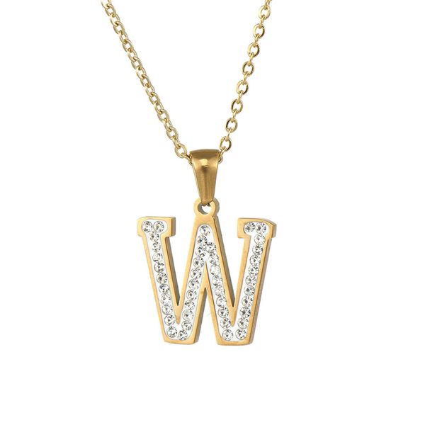 

stainless steel letter pandent necklace with zircon stones 18k gold plated diamond studded initials pendants for women wholesale, Silver
