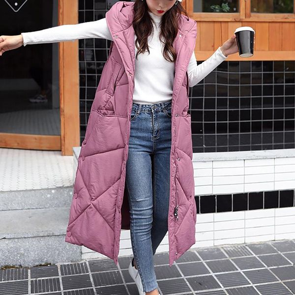 

women's vests women waistcoat winter vest long down cotton jackets sleeveless bread coats oversize hooded with pocket chalecos para muj, Black;white