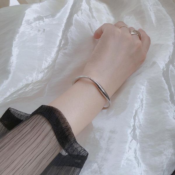 

bangle fmily minimalist 925 sterling silver aperture wild personality bracelet retro fashion geometric jewelry gift for girlfriend, Black