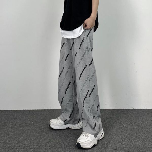 

men's pants the spring and autumn period trousers loose wide-legged leisure sports personality printing straight canister teen, Black