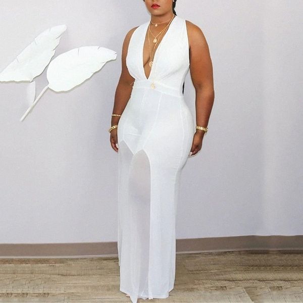 

women's plus size wide leg jumpsuit mesh patchwork solid color basic streetwear casual daily high full length spring summer green white, Black