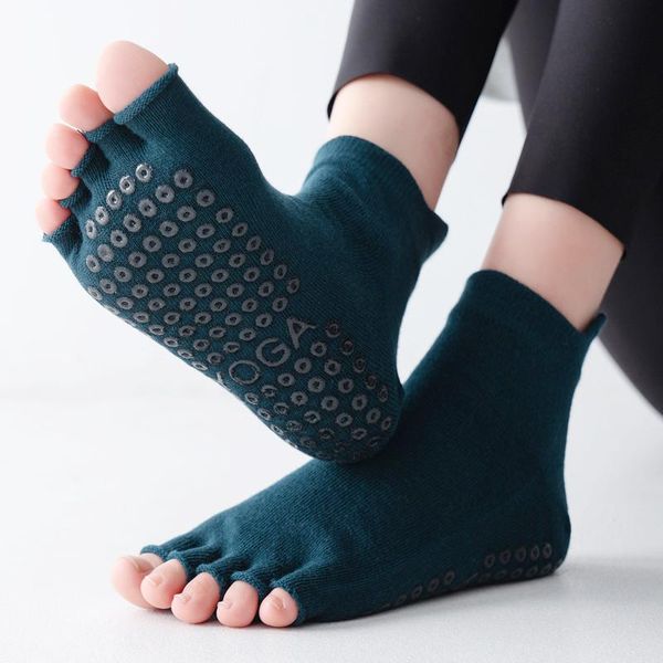 

women five toe pilates socks ladies anti-slip breathable yoga cotton elasticity fitness ballet dance sock for gym sports, Black