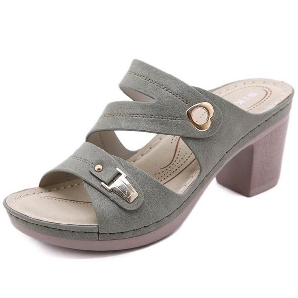 

fashion square high heels shoes women slippers leather luxury designer ladies street beach sandals slides platform q82, Black