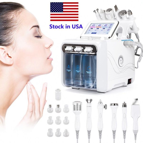 Stock negli Stati Uniti 6 in 1 Microdermoabrasione Hydrofacial Machine Hydro Dermobrasion Peeling facciale Ultrasonic Skin Scrubber Oxygen Spray Care