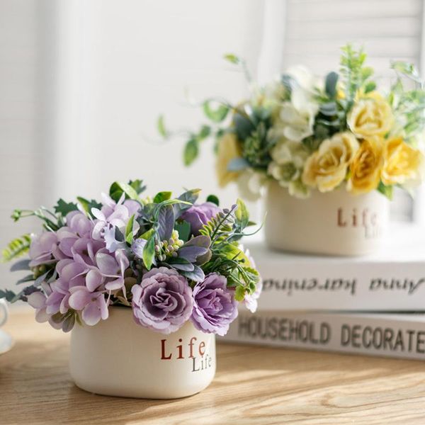 

decorative flowers & wreaths nordic simplicity artificial set ceramic fresh vase rose flower sunflower plant potted home decoration fake pot