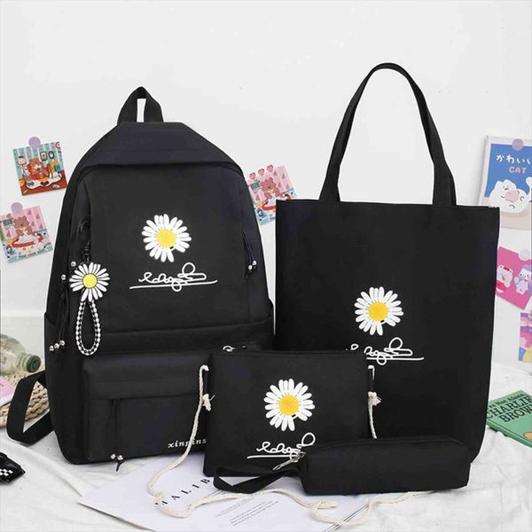 

4pcs set casual daisy print backpacks canvas school rucksack for teenager girls fashion women backpack shoulder bags