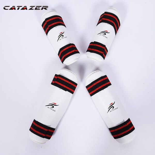 

catazer karate knee protector taekwondo sparring set leg pad shin support training equipment for adults youth kids children elbow & pads, Black;gray
