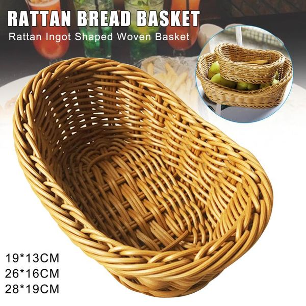 

storage baskets oval curved rattan wicker woven serving for bread fruit vegetables restaurant tabledisplay stock