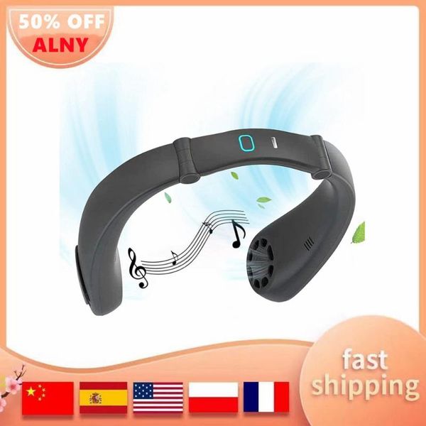 

electric fans neck hanging fan bluetooth speaker all-in-one machine usb charging player sport music fan,headphone design