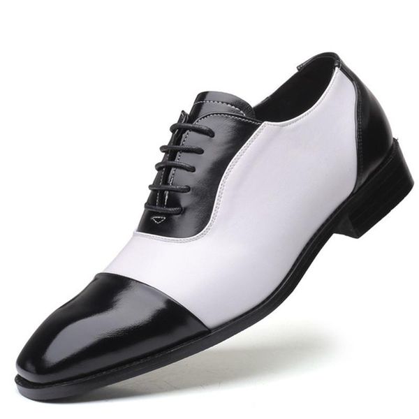 

dress shoes 38-48 men's trendy pointed toe patent leather patchwork oxfords italy style man wedding zapatos hombre vestir, Black