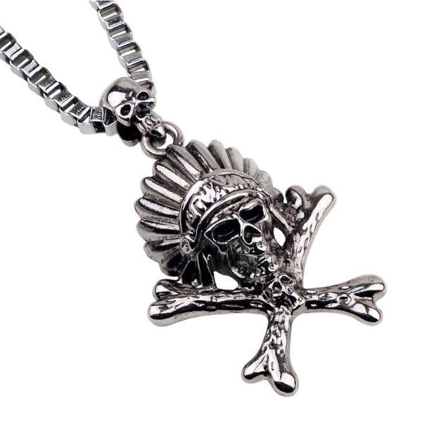 

pendant necklaces charms steampunk skull necklace men's fashion biker rock punk jewelry antique retro chain gift, Silver