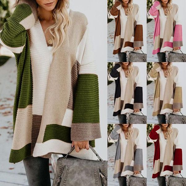 

women's knits & tees cardigan geometric color matching sweater 2021 autumn winter loose, White
