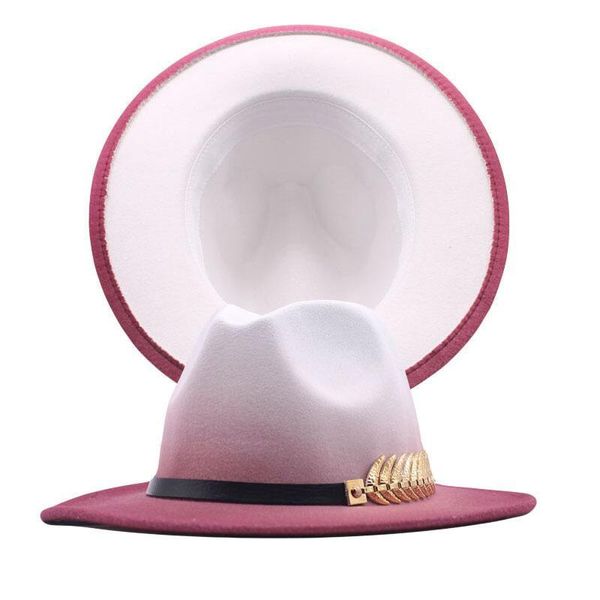 Breite Krempe Hüte Frauen Männer Wolle Vintage Trilby Filz Fedora Hut mit Gentleman Elegante Farbverlauf Rose Für Dame Winter Herbst Jazz Kappe