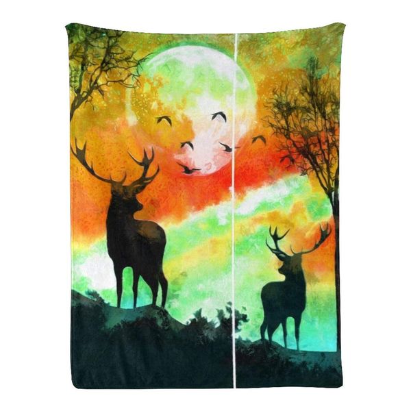 

Custom Super Soft Throw Blanket Fleece Blanket for Sofa Bed Gift Watercolor Forest Deer (30X40inch)