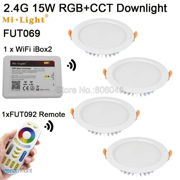 

downlights fut069 ac85-265v mi.light 2.4g rf wireless 4-zone touch remote ip54 15w rgb+cct led sarmt wifi downlight android/ios app control
