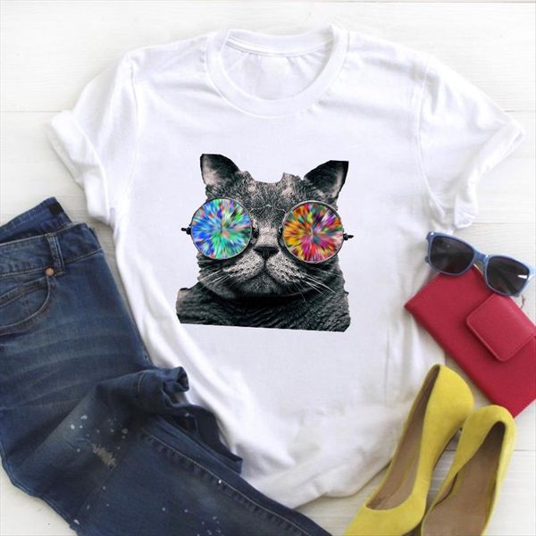 

cat face pet animal cool womens t shirt print clothing summer tee female clothes graphic, White