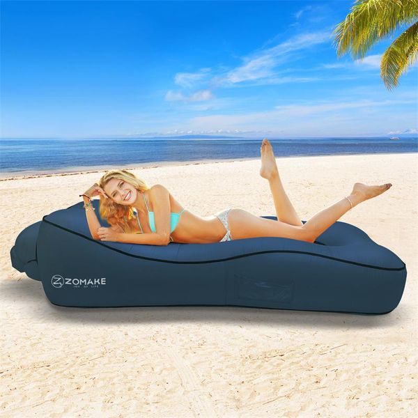 Schlafsäcke ZOMAKE Aufblasbare Liege Couch mit Kissen, Anti-Luft-Leckage tragbare Luft-Sofa-Hängematte für Strand-Camping-Tasche