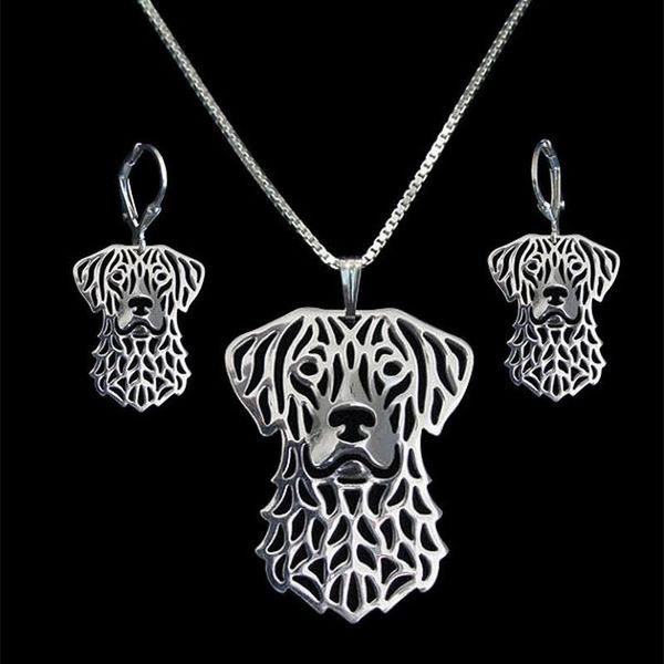 

earrings & necklace fashion metal chesapeake bay retriever jewelry set for women lovers alloy cutout dog shaped, Silver