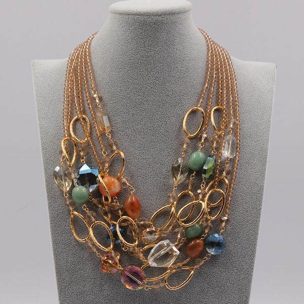 

guaiguai jewelry 6 strands multi color agate gems stone crystal chain necklace 20" handmade for women, Silver