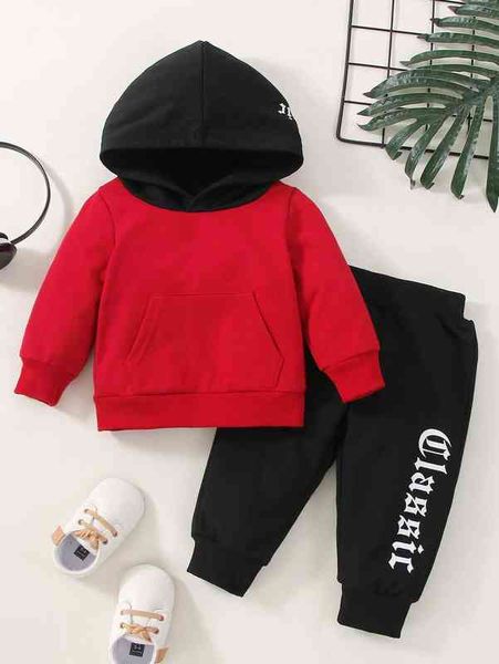 

baby colorblock hoodie & letter graphic sweatpants she, White