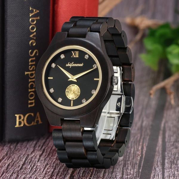 

wristwatches shifenmei woman watch 2021 wood women fashion ladies wristwatch wooden bracelet clock relogio feminino, Slivery;brown