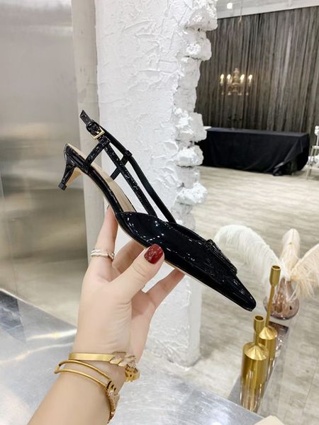 

summer women classic sandals designer womens slipper fashion pointed thin high heeled sandal 4 6 8cm cow leather size high-quality slippers, Black