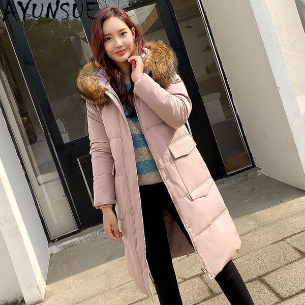 

women's jacket winter 90%grey duck down jackets woman real raccoon fur collar female long coats ropa mujer tn270 & parkas, Black