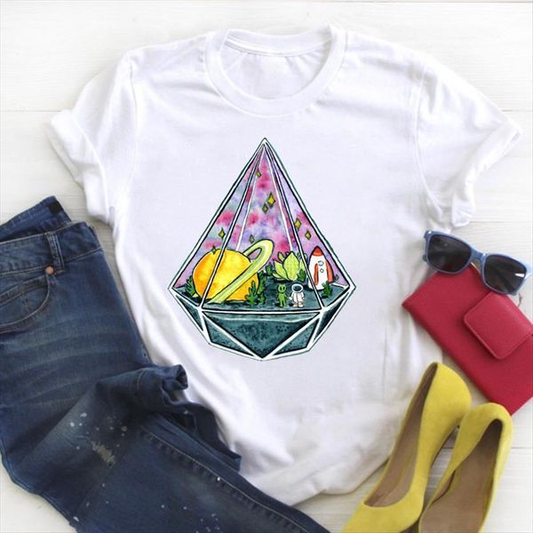 

cartoon universe space fashion womens print summer tee clothes graphic, White