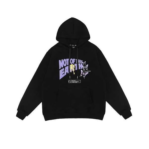 

guochao autumn and winter letter printed sweater men's loose street hip hop plush hoodie, Black