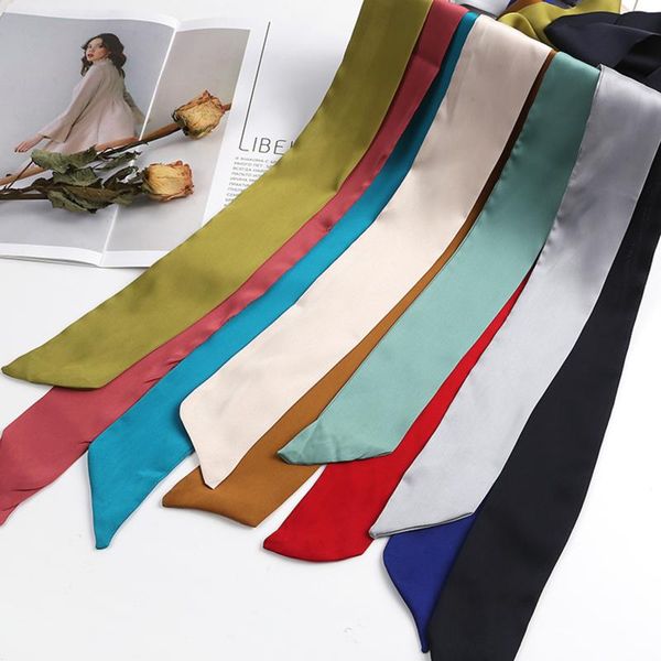 

scarves long skinny scarf for lady neck tie solid silk hairband foulard female ribbon belt headband decoration, Blue;gray