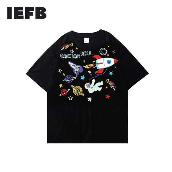 IEFB desenhos animados Astronauta Graffiti manga curta t-shirt para homens azul verão redondo colarinho Causal Tee tops solto 9Y7489 210524