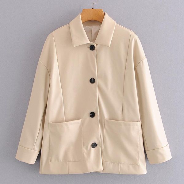 

women's leather & faux fandy lokar solid high imitation coats women fashion pu jackets elegant pockets female ladies fx, Black