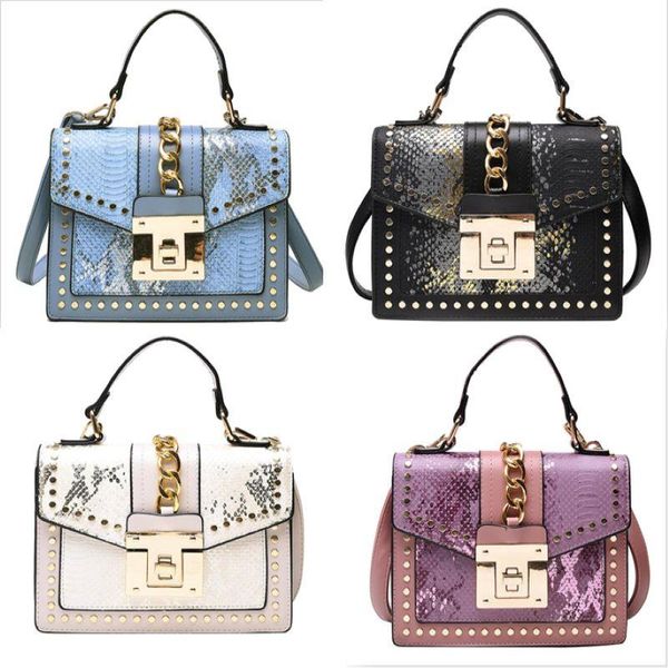 

ladies' snakeskin rivet handbag fluffy fur slippers match set women casual plush furry slides fashion classic purse, Black