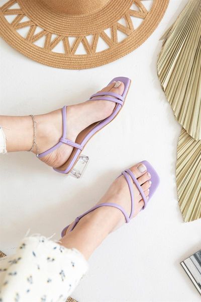 

sandals women lilac manny heels stubby toe transparent heel, Black